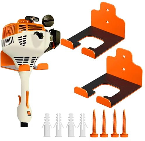 JNIHEEP Garage Organizer Trimmer Rack, Garden Power Tool Hanger Weed Whackers Holder Wall Mounted for Grass Trimmer, Hedge Trimmer, Garage Trimmer, Garden Tools,2 Pack(Orange)