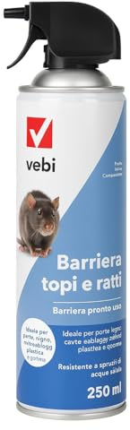 Vebi Barriera Topi e Ratti, Spray Repellente, 250 ml, Protezione per Porte e Cavi