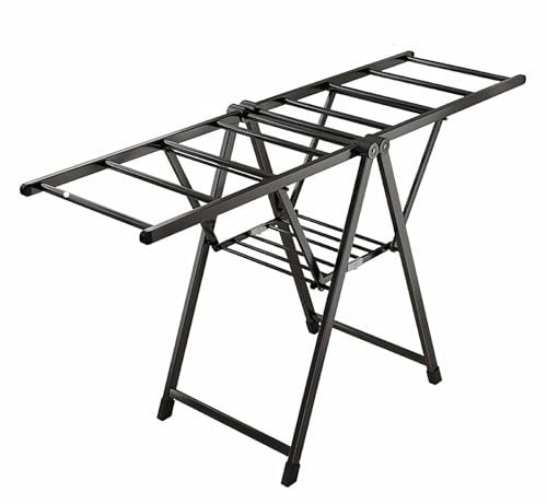 Generisch Wäscheständer 2-stufig, klappbar, mit höhenverstellbaren Flügeln, freistehende Trockenstangen, Faltbarer Wäscheständer, Keine Montage erforderlich, 160 cm, schwarz