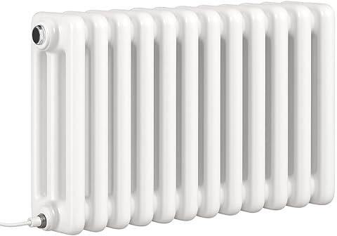 Greened House Electric 3 Column White Traditional 300h x 821w Column Radiator with PTC Element Old Cast Iron Type School Radiator