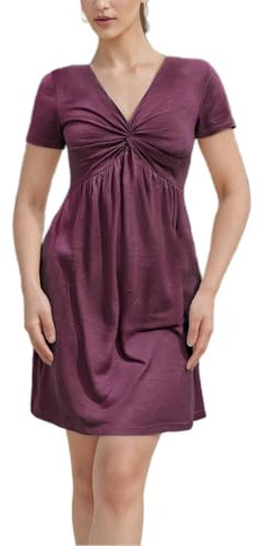 Edhomenn Vestido corto de verano para mujer, con cuello en V y manga corta, casual, cintura alta, acampanado, hasta la rodilla, fucsia, S