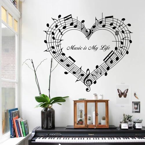 KGXUEDAO Musiknote Herz Klavier Wandaufkleber Wohnzimmer Vinyl Dekorative Wandkunst Aufkleber Kinderzimmer Schlafzimmer Haus Home Liebe Musik Wandaufkleber