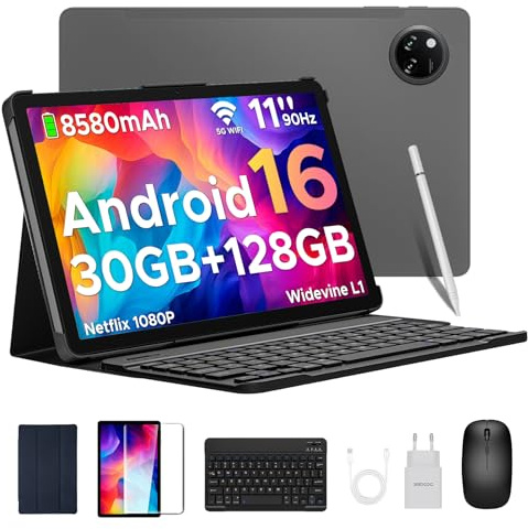 DOOGEE Tab A9 Pro+ Android 16 Tablet con Teclado y Lápiz, 30GB+128GB/2TB Tablet 11 Pulgadas Octa-Core, Gemini AI/8580mAh/5G WiFi/Widevine L1/ Doble Altavoz/Face ID/OTG Tablets Niños con Funda & Raton