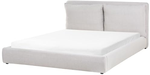 Beliani Modern Fabric EU Super King Size Bed Frame 6ft Upholstered Cushioned Headboard Light Grey Bajonna