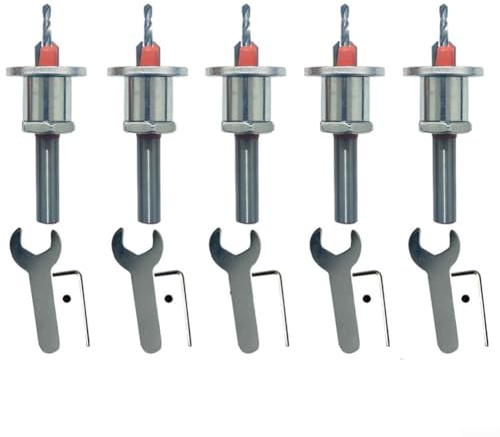 5 punte per trapano per legno con vite di arresto della profondità regolabile, gambo da 8 mm, design a tre punte per fori svasati precisi e puliti