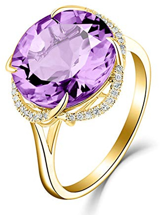 Beydodo Amethyst Ring Damen Gold 585, Trauringe Blume mit Amethyst 5ct und Diamant 0.08ct Frauen Ringe Verlobung und Hochzeit Gr.51 (16.2)