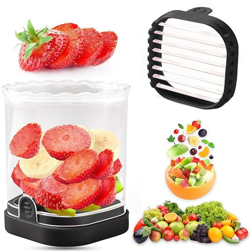 Creative Erdbeer & Fruit Slicer | Abnehmbarer Schneider mit Push Plate | Abnehmbares Küchengerät aus ABS | Ei & Frucht Slicer Cup für Banane, Gurke, Pilze (schwarz)