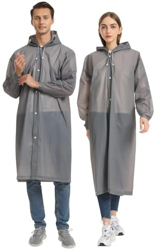 YLVXIG 2Pcs Adult Waterproof Reusable Hooded Emergency Rain Ponchos Gray