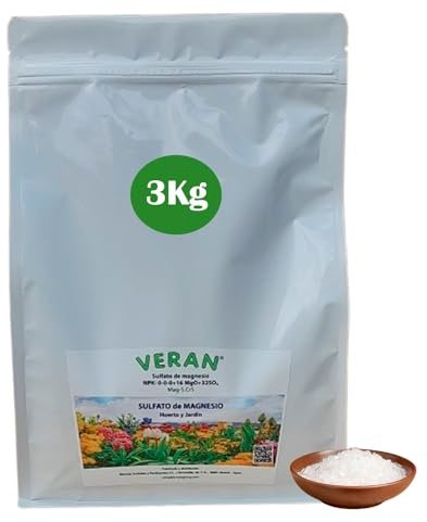 VERAN Fertilizzante Magnesio e Zolfo per Orto e Giardino | Solfato di Magnesio | Sale di Epsom | 100% Naturale | 100% Solubile in Acqua 3Kg