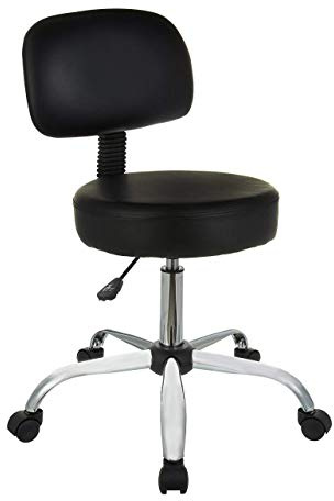 Amazon Basics Multi-Purpose Drafting Spa Bar Stool with Back Support, Upholstered, and Wheels, Black, 22.72D x 22.72W x 37.8H