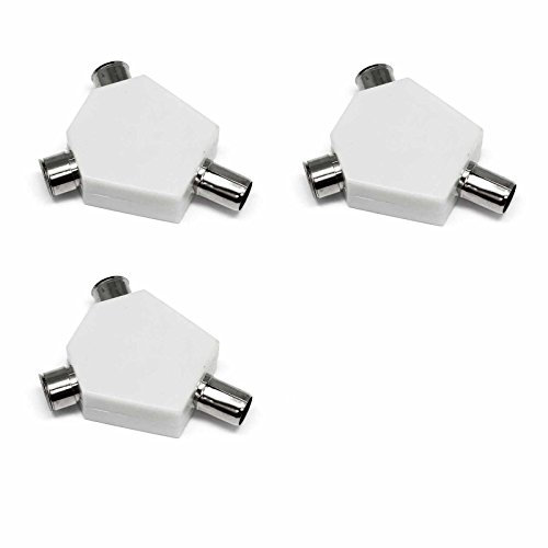 121AV 2 Way TV Aerial Coax Coaxial Splitter - Y Adaptor Ariel Dual Converter Cable (Pack of 3)