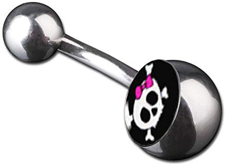 viva-adorno 1 Stück Bauchnabel Piercing Banane 316L Chirurgenstahl 20 Verschiedene Motive Z380, S16 Totenkopf schwarz