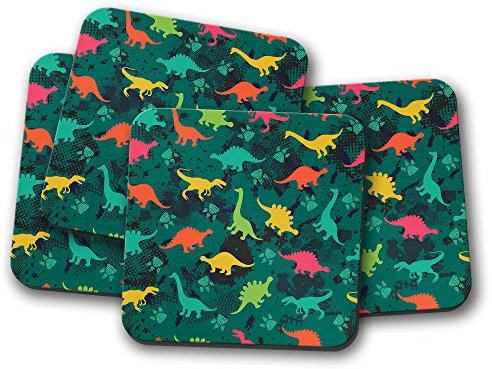 #13184 Untersetzer mit Dinosaurier-Motiv, Jurassic Camo, Grün, 4 Stück
