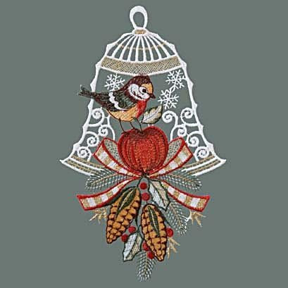 Raebel Fensterbild Spitze Plauener Stickerei Weihnachten Spitzenbild Fensterdeko Vogel + Saugnapf