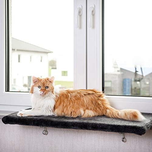 CanadianCat Company | Katzen Fensterliege groß Katzenbett Fensterbank - Snuggly Place - Large in anthrazit/dunkelgrau, Flauschiges Fensterbrett Katze waschbar, ca. 75 x 35 cm