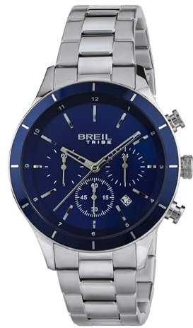 Breil Uhr Herren Dude Ziffernblatt BLAU Bewegung Chrono Quartz e Bracelet Stahl Silber EW0445