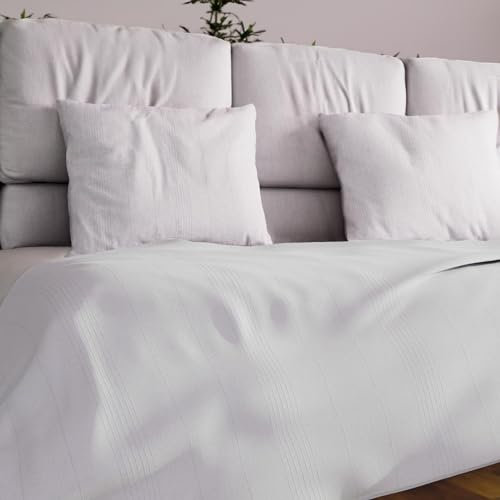 Soleil d'ocre, Adele, Couvre lit, jeté de canapé, Coton, Blanc, 180x220 cm