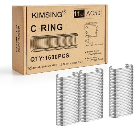 KIMSING 11 Gauge C50 Zinc-Aluminum Alloy Hog Ring Staples 1-3/4 (45 mm) Crown, 1600 PCS/Box, C Ring Staples Fasteners for Heavy Duty Wire Fencing, Gabion