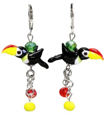 Ohrringe Ohrhänger Tukan Paradiesvögel Vogel Lampwork Perlen Edelstahl #C011