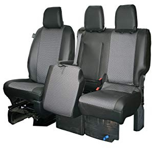 Maßgeschneidert für Opel Vivaro ab 2019 / Citroen Dispatch, Peugeot Expert & Toyota Proace ab 2016 Kunstleder-Sitzbezüge 1+2 mit zweiteiligem Doppelsitzboden / geteilten Sitzen