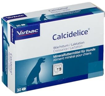 Virbac Calcidelice | 30 Tabletten | Mineralfuttermittel für Hunde | Bei Wachstum und Laktation | Zur Unterstützung des Stoffwechsels | Enthält Calcium, Phosphor und Vitamin D3
