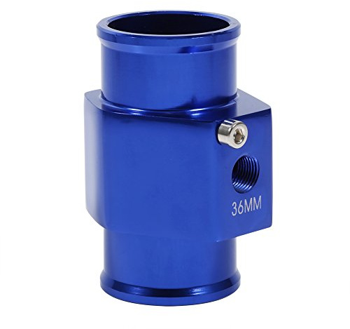 Adaptador de sensor de temperatura del agua Adaptador de manguera de radiador de calibre de sensor de temperatura de tubería de junta de temperatura de agua de acero inoxidable de 36 mm (azul)