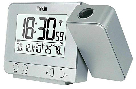 Riloer Projektionswecker, Digitale Deckenuhr mit Temperatur und USB-Ladegerät, Großes Digitaldisplay, Snooze, Sleep Timer, 12/24H Einstellung für Schlafzimmer, Schwarz