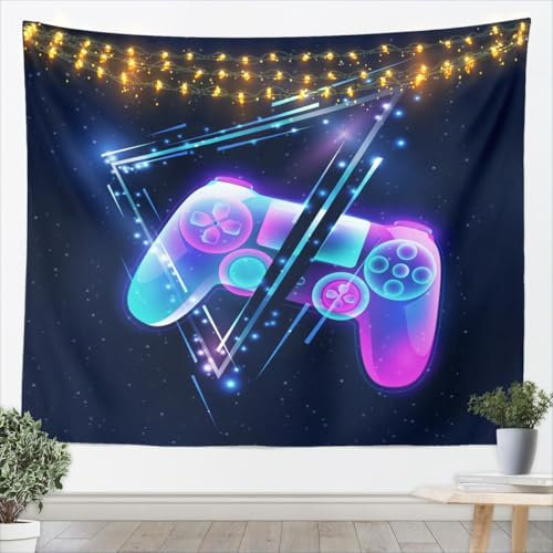 Homemissing Gamepad Wandbehang Galaxis Gaming Tapisserie Videospiel Controller Wandteppich 130x150cm für Jungen Triangle Geometrie Gamer Console Action Buttons