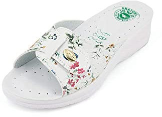 JOMIX Ciabatte Donna Estive Ortopediche Zeppa Comode con Strappo Regolabile Made in Italy Pantofole ergonomica Casa e Passeggio ITD1463 Fiorato Bianco 36
