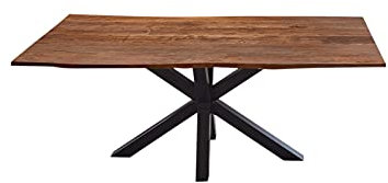 SAM Esszimmertisch 240x100cm Quincy, echte Baumkante, Akazienholz nussbaumfarben, massiver Baumkantentisch mit Spider-Gestell Mattschwarz