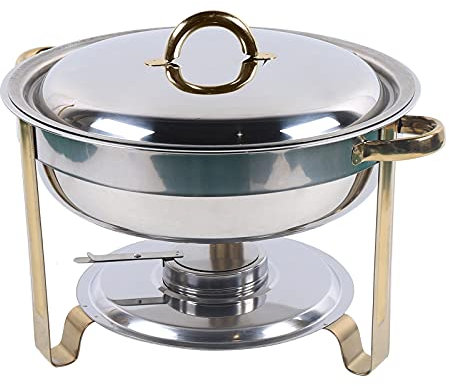Chafing Dish, Chauffe-Plats Rond en Acier Inoxydable 4L avec Couvercle pour Buffet Restauration Cuisine Fête Mariage