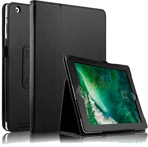 Leather Flip Stand Folio Case Plain Cover for Apple iPad Air 5th,6th Generation 2017-2018 (Black)