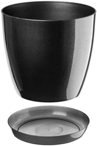 B2C Plant Pot Flower 20 Colours 9 sizes Gloss Plastic Plant Pots Planter Saucer Tray Deco (16 cm/ 6.3 inch, Graphite)