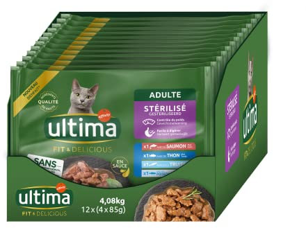 ULTIMA sachet repas Chat Stérilisé Saumon, Thon, Truite & Poisson de l'Océan - 12 Multipacks x 4x85 g