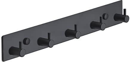 Brute Strength - Garderobenständer - 5 Haken - 32 cm - Edelstahl - Türhaken für Küche, Hakenleiste schwarz, Wandgarderobe, Bad, Wohnzimmer und Flur für Mützen, Schals, Handtaschen, Handtuchhaken