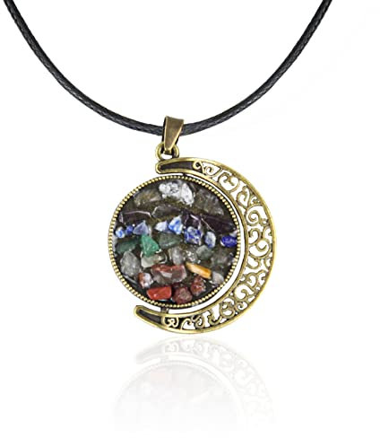 wkzsnb Handmade 7 Chakra Christmas Tree of Life Necklace with Healing Crystals and Enchanting Crescent Moon Pendant - A Spiritual & Stylish Gift for Men and Women, Gemstone