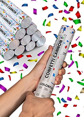 Partyjoker 10 Cañones de Confeti Multicolor - Fáciles y Seguros de Usar - Chorro de Confeti de 5 a 8 Metros - Para Interiores y Exteriores