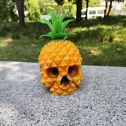 Tuzsocr Retro-Ananas-Schädelkunst, niedliche Ananas-Schädel-Dekoration, kreative Harz-Schädel-Handwerk, Humor-Totenkopf-Skulptur, Ornamente für Zuhause, Tisch, Schlafzimmer, Büro.