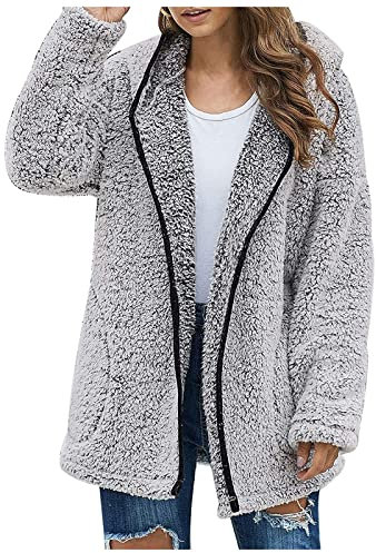 Jilijia Felpa oversize da donna con cappuccio invernale caldo soffice pile senza cerniera casual felpa con cappuccio giacca Outwear cappotto cardigan con tasche