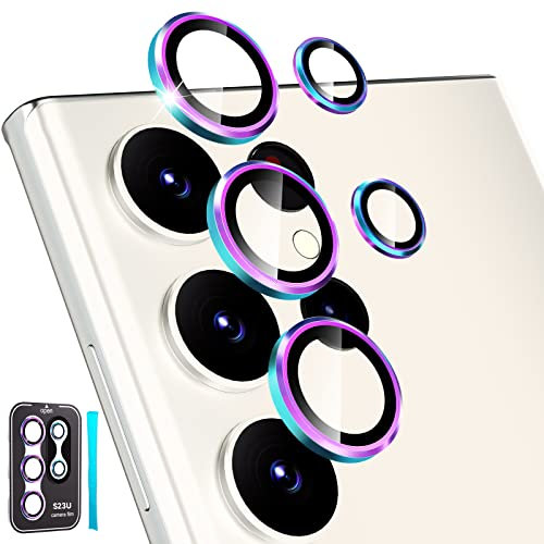 CloudValley [3+2Pcs for Samsung Galaxy S23 Ultra Camera Lens Protector, 9H Tempered Glass + Aluminum Alloy Metal Individual Lens Screen Ring for S23 Ultra 6.8in 5G 2023 [Removal Tool], Colorful