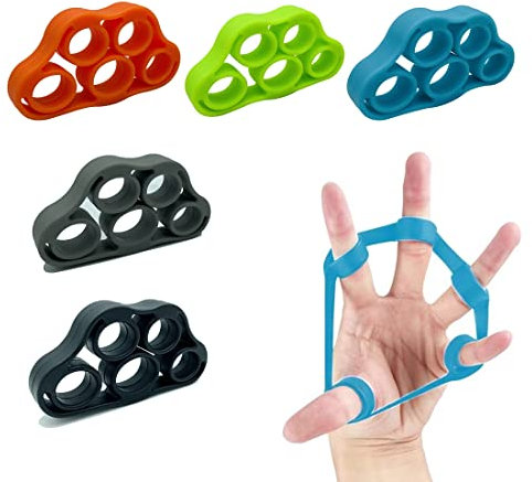NIANOPKM Pack of 5 Silicone Finger Trainer,Silicone Hand Exerciser Finger Trainer Ring,Finger Resistance Bands,Hand Training Device for Improving Joint Finger Flexible Guitar Climbing