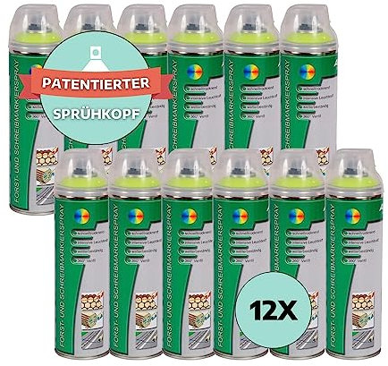 AWOTEX 12 x Forst-Markierungsspray in Gelb 500 ml I 2-3 Jahre sichtbar I präzises Markierspray Forst I umweltfreundliche Sprühfarbe für Holz I fluoreszierende Farbe I Forst Werkzeug