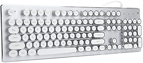 Topiky Gaming Keyboard, Retro Wired Gaming Mechanical Keyboard, Waterproof Ergonomic Mechanical Feeling Keyboard, Key Click with Mixed Light,104 Keys Mixed Light Ergonomic Design (White)