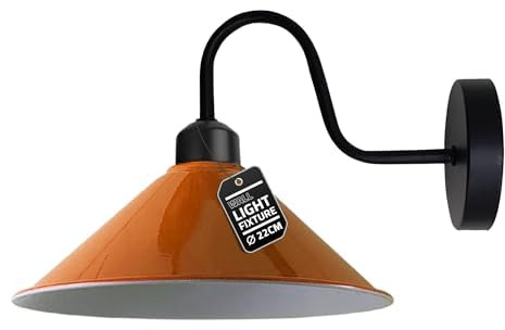 LEDSone Vintage-Wandleuchte, Vintage-Wandlampe, E27-Sockel, Schraubsockel, industrielle Wandmontage, Schwanenhals, kegelförmiger Schirm, Wandleuchte [Energieklasse A] (Black) (Orange)