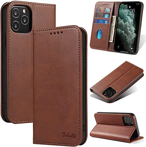 TOHULLE Case for iPhone 12 Pro Max, Premium PU Leather Wallet Case with Card Holder Kickstand Built-in Magnetic Closure Flip Folio Phone Cover for iPhone 12 Pro Max - Coffee Brown