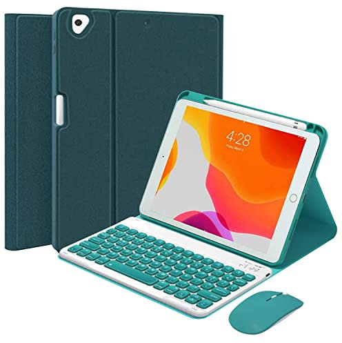 QYiiD Custodia per iPad Mini compatibile con iPad Mini 5/4, tastiera wireless staccabile e mouse Smart Folio Cover con portamatite e mouse per iPad Mini 5/Mini 4, DrakGreen