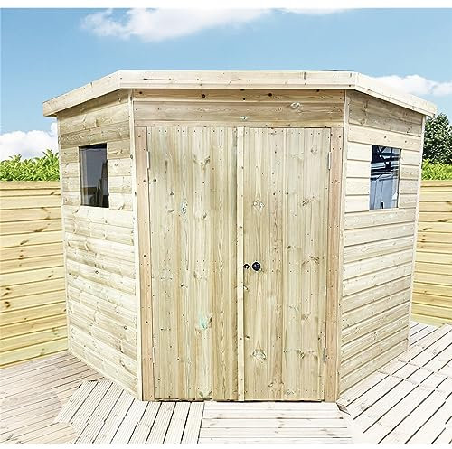 10 x 10 CORNER Pressure Treated Wooden Workshop/Garden Shed + Windows + Lock (10' x 10' / 10ft x 10ft) (10x10)
