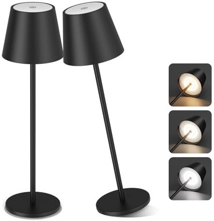 Aipsun 2 PCS Dimmbare LED akku Tischleuchte, 6000mAh, Tischlampe Kabellos, Warmweiß(2700k-6000k), IP54, Outdoor Tischlampe für Restaurant, Schlafzimmer, Bar(schwarz)
