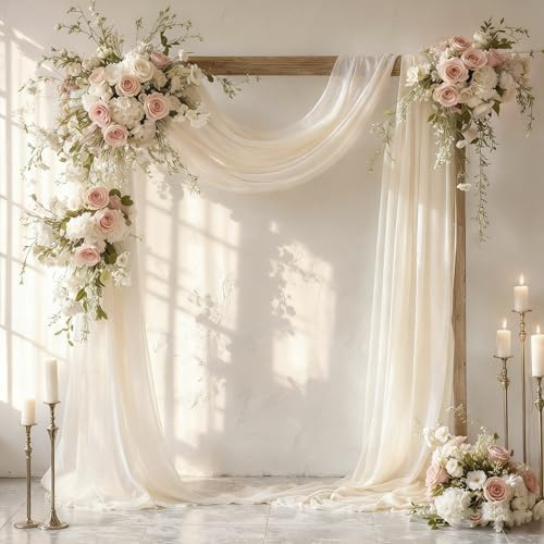 Wedding Arch Draping Fabric 28 x19FT, Sheer Chiffon Fabric Backdrop, 1 Panel Ivory Drapes for Wedding Ceremony Decor, Decorative Arch Drapery for Birthday Party Ceiling Curtain Backdrop