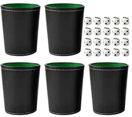 Würfelbecher, Würfelbecher-Set, Shake-Box, Shake-Box-Set, Würfel-Shaker-Box-Set, 5-teiliges PU-Leder-Würfelbecher-Set Mit 20 Punktwürfeln, Exquisites Handgefühl, Schwarze Shake-Box Für Die Bar zu